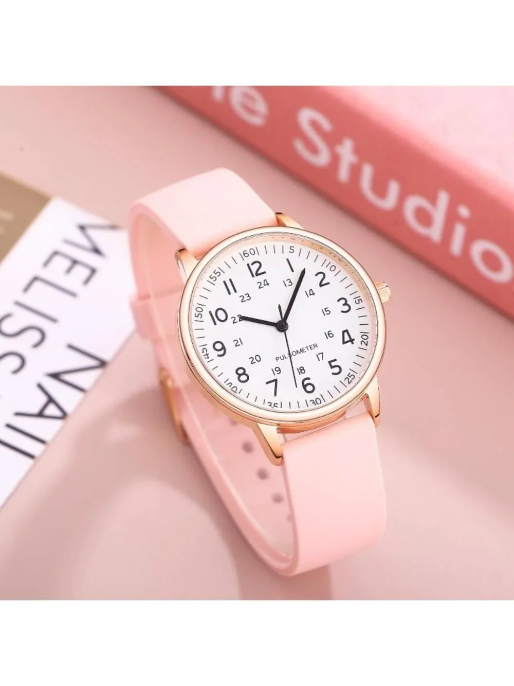 Women's Pink Analog Quartz Solid Silicone Band Read Dial Nurse Round Wrist Watch